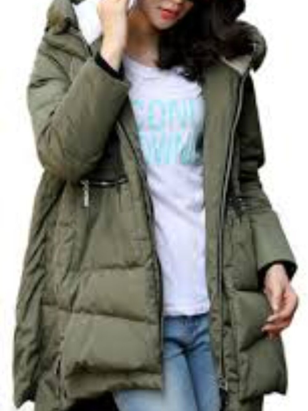 Orolay Olive Hooded Down Puffer Coat Women Size XXL
